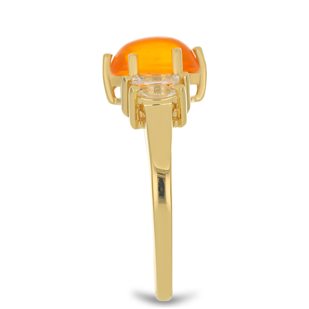 Inel din Argint 925 Placat cu Aur ( 3.14 grame ) cu Opal de Foc Lega Dembi și Topaz Alb 1.65 Carate