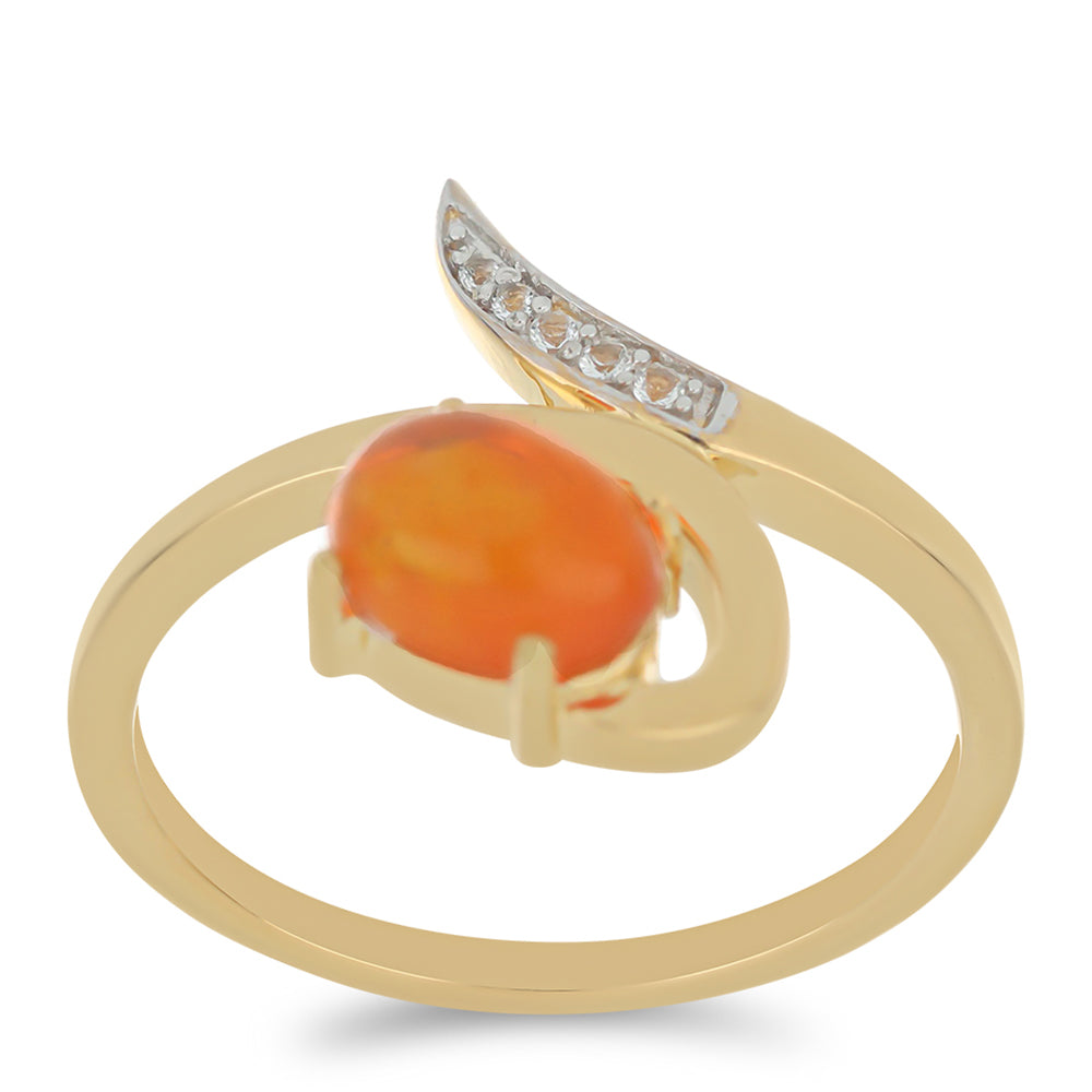 Inel din Argint 925 Placat cu Aur ( 2.76 grame ) cu Opal de Foc Lega Dembi și Topaz Alb 0.81 Carate