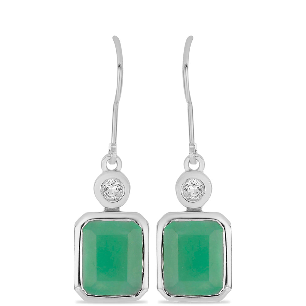 Cercei din Argint 925 ( 2.93 grame ) cu Smarald Brazilian și Topaz Alb 6.32 Carate