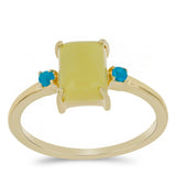 Inel din Argint 925 Placat cu Aur ( 2.03 grame ) cu Serpentin Galben și Opal Albastru Etiopian Paraiba 1.81 Carate