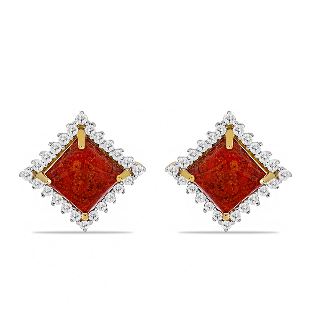Cercei din Argint 925 Placat cu Aur ( 4.84 grame ) cu Coral Roșu și Topaz Alb 5.64 Carate