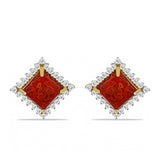 Cercei din Argint 925 Placat cu Aur ( 4.84 grame ) cu Coral Roșu și Topaz Alb 5.64 Carate