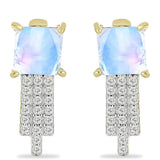 Cercei din Argint 925 Placat cu Aur ( 3.41 grame ) cu Piatra Lunii Curcubeu și Topaz Alb 2.44 Carate