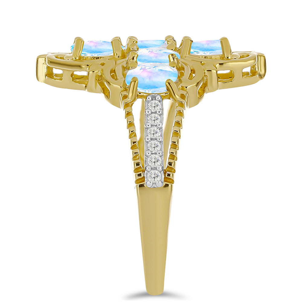 Inel din Argint 925 Placat cu Aur ( 4.28 grame ) cu Piatra Lunii Curcubeu și Topaz Alb 1.53 Carate