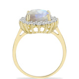 Inel din Argint 925 Placat cu Aur ( 3.52 grame ) cu Piatra Lunii Curcubeu și Topaz Alb 5.25 Carate