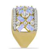 Inel din Argint 925 Placat cu Aur ( 6.27 grame ) cu Piatra Lunii Curcubeu și Topaz Alb 3.69 Carate