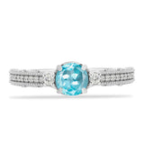 Inel din Argint 925 ( 2.7 grame ) cu Apatit Albastru ca Cerul și Topaz Alb 1.06 Carate