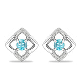 Cercei din Argint 925 ( 1.86 grame ) cu Apatit Albastru ca Cerul și Topaz Alb 0.74 Carate