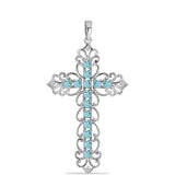 Cruce Pandantiv din Argint 925 ( 3.8 grame ) cu Apatit Albastru ca Cerul și Topaz Alb 1.59 Carate