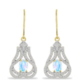Cercei din Argint 925 Placat cu Aur ( 4.88 grame ) cu Piatra Lunii Curcubeu și Topaz Alb 2.65 Carate