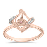 Inel din Argint 925 Placat cu Aur Roz ( 2.24 grame ) cu Diamant Dansantor Roz și Topaz Alb 0.06 Carate