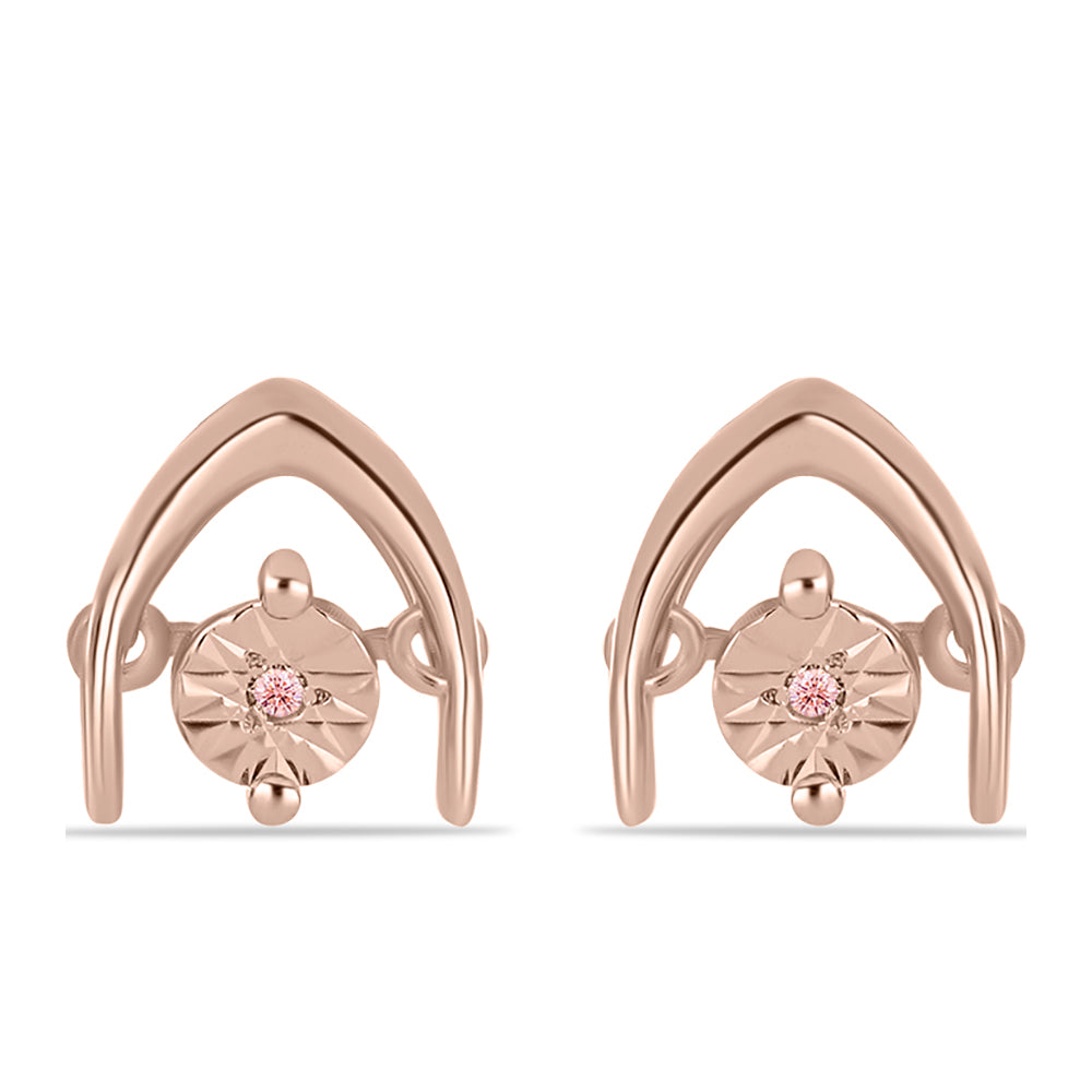 Cercei din Argint 925 Placat cu Aur Roz ( 1.63 grame ) cu Diamant Dansantor Roz 0.01 Carate