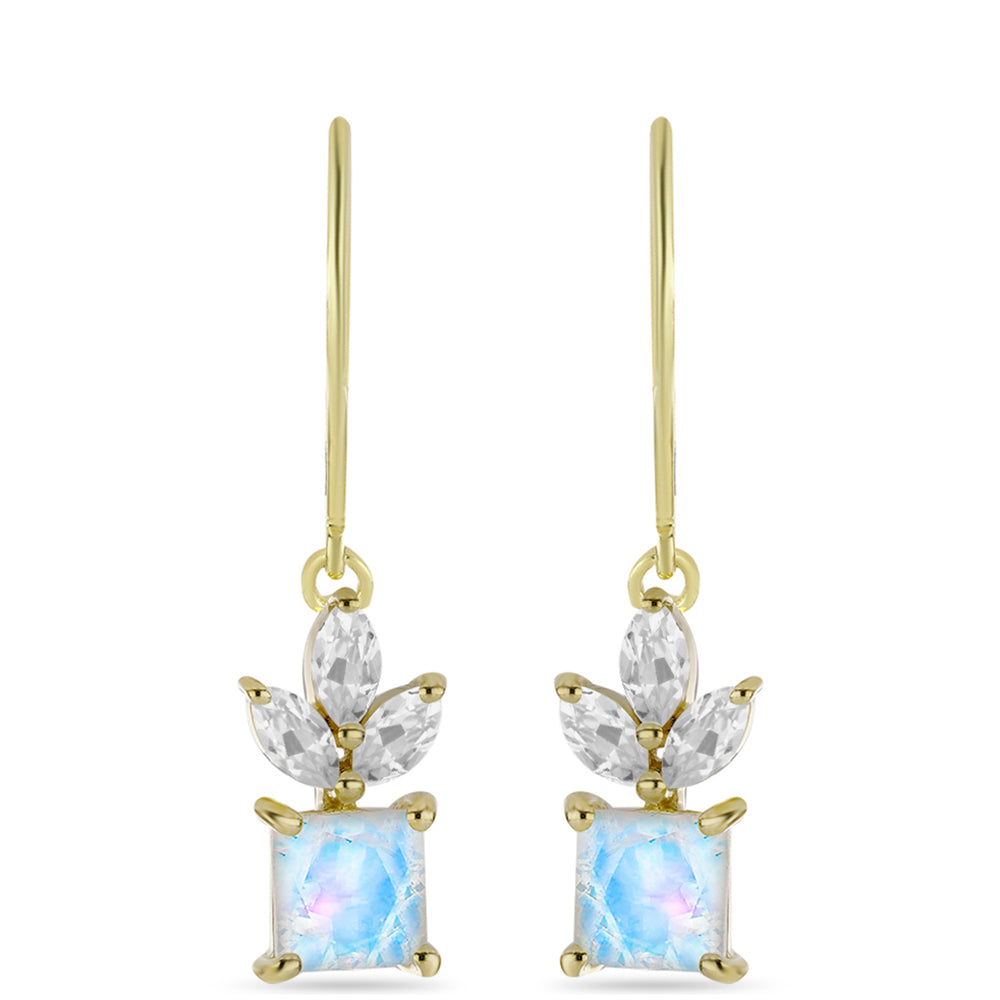 Cercei din Argint 925 Placat cu Aur ( 2.79 grame ) cu Piatra Lunii Curcubeu și Topaz Alb 3.12 Carate