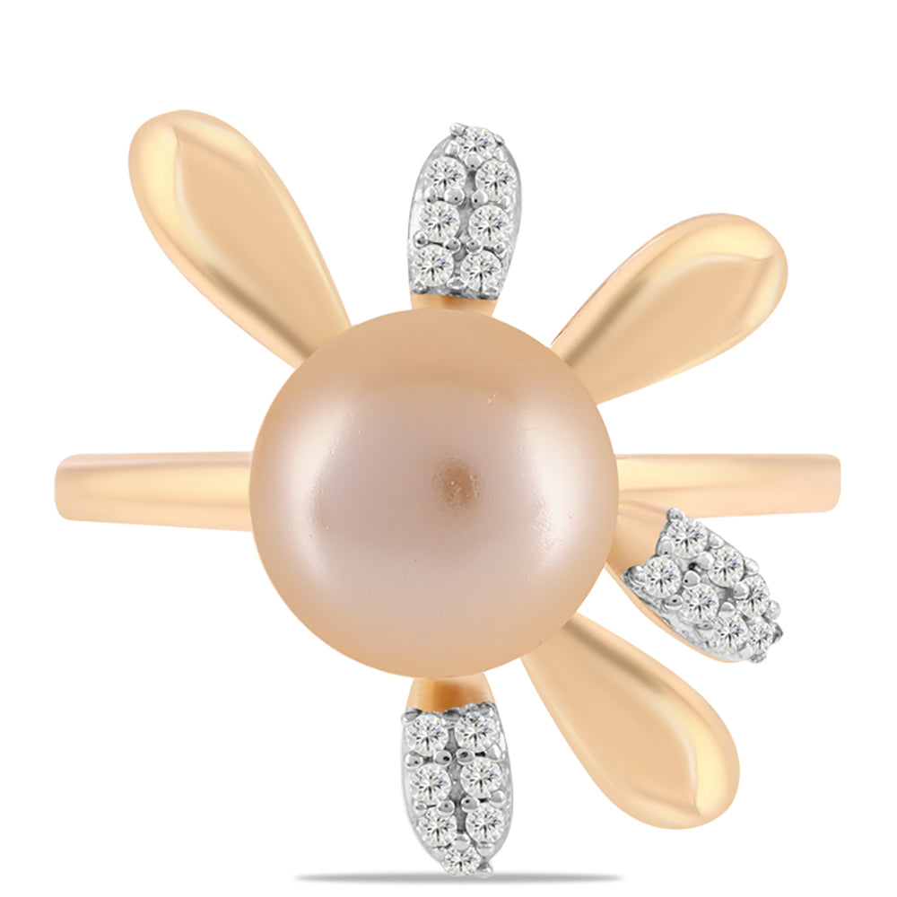 Inel din Argint 925 Placat cu Aur ( 3.75 grame ) cu Perlă de Apă Dulce culoare Aurie și Topaz Alb 4.77 Carate