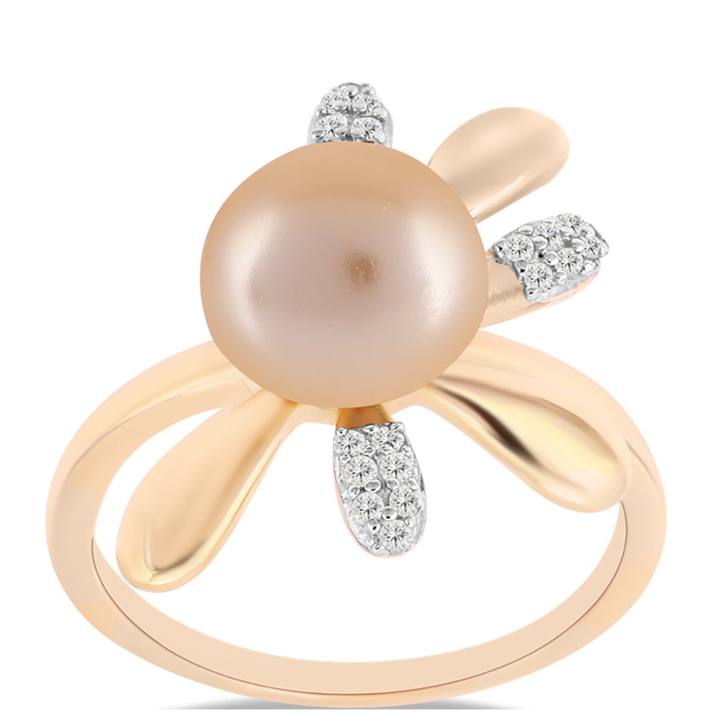 Inel din Argint 925 Placat cu Aur ( 3.75 grame ) cu Perlă de Apă Dulce culoare Aurie și Topaz Alb 4.77 Carate
