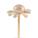Inel din Argint 925 Placat cu Aur ( 3.75 grame ) cu Perlă de Apă Dulce culoare Aurie și Topaz Alb 4.77 Carate