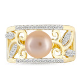 Inel din Argint 925 Placat cu Aur ( 5.88 grame ) cu Perlă de Apă Dulce culoare Aurie și Topaz Alb 2.88 Carate