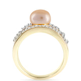Inel din Argint 925 Placat cu Aur ( 5.88 grame ) cu Perlă de Apă Dulce culoare Aurie și Topaz Alb 2.88 Carate