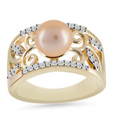 Inel din Argint 925 Placat cu Aur ( 5.88 grame ) cu Perlă de Apă Dulce culoare Aurie și Topaz Alb 2.88 Carate