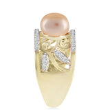 Inel din Argint 925 Placat cu Aur ( 5.88 grame ) cu Perlă de Apă Dulce culoare Aurie și Topaz Alb 2.88 Carate