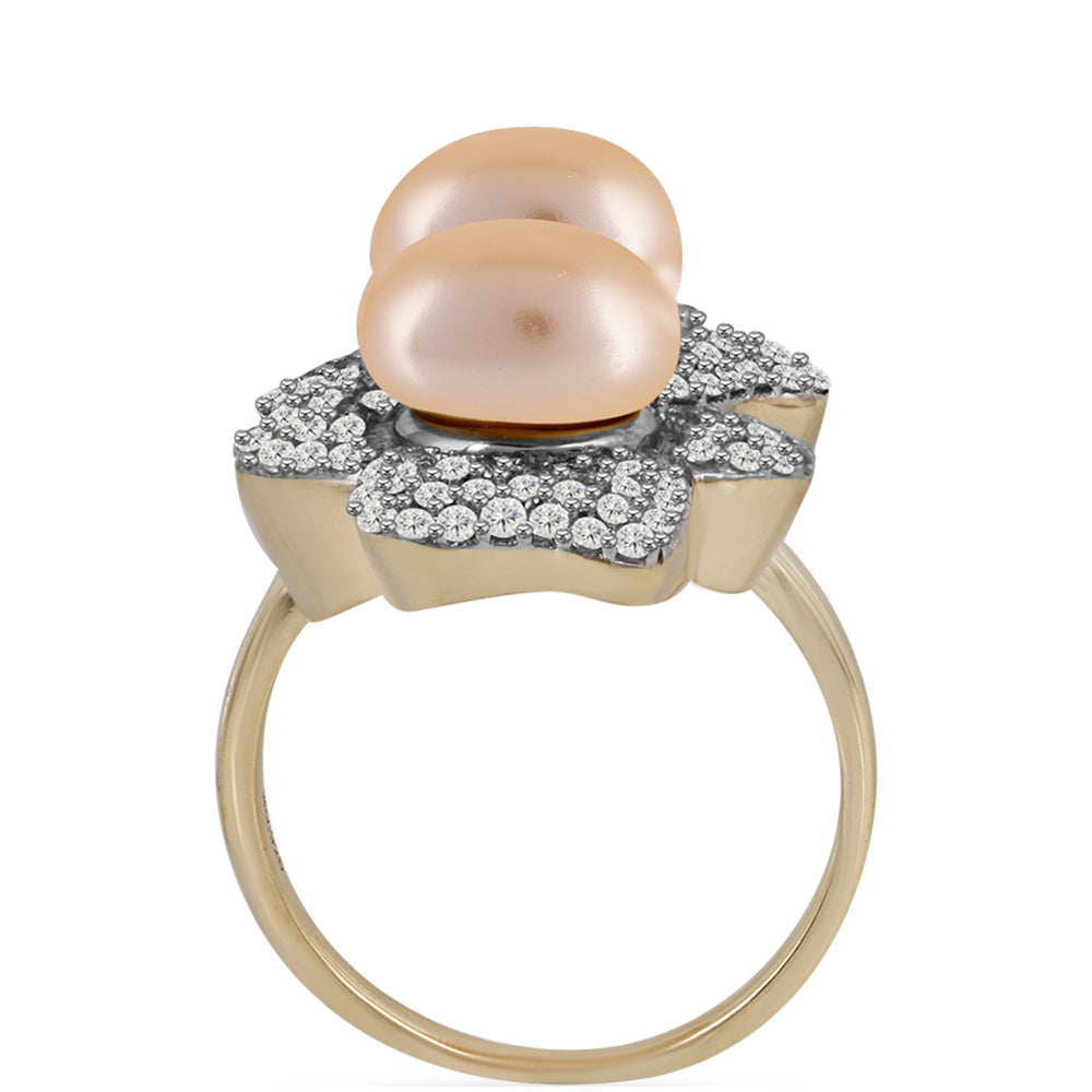 Inel din Argint 925 Placat cu Aur ( 9.4 grame ) cu Perlă de Apă Dulce culoare Aurie și Topaz Alb 10.51 Carate