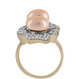 Inel din Argint 925 Placat cu Aur ( 9.4 grame ) cu Perlă de Apă Dulce culoare Aurie și Topaz Alb 10.51 Carate