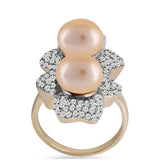 Inel din Argint 925 Placat cu Aur ( 9.4 grame ) cu Perlă de Apă Dulce culoare Aurie și Topaz Alb 10.51 Carate