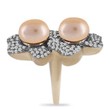 Inel din Argint 925 Placat cu Aur ( 9.4 grame ) cu Perlă de Apă Dulce culoare Aurie și Topaz Alb 10.51 Carate