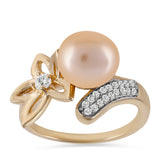 Inel din Argint 925 Placat cu Aur ( 4.25 grame ) cu Perlă de Apă Dulce culoare Aurie și Topaz Alb 4.93 Carate