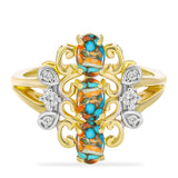 Inel din Argint 925 Placat cu Aur ( 3.86 grame ) cu Turcoaz Oyster și Topaz Alb 1.8 Carate