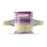 Inel din Argint 925 Placat cu Aur ( 3.19 grame ) cu Fluorit Violet și Topaz Alb 7.22 Carate