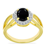 Inel din Argint 925 Placat cu Aur ( 3.1 grame ) cu Onix Negru și Topaz Alb 1.68 Carate