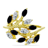 Inel din Argint 925 Placat cu Aur ( 4.02 grame ) cu Onix Negru și Topaz Alb 2.11 Carate