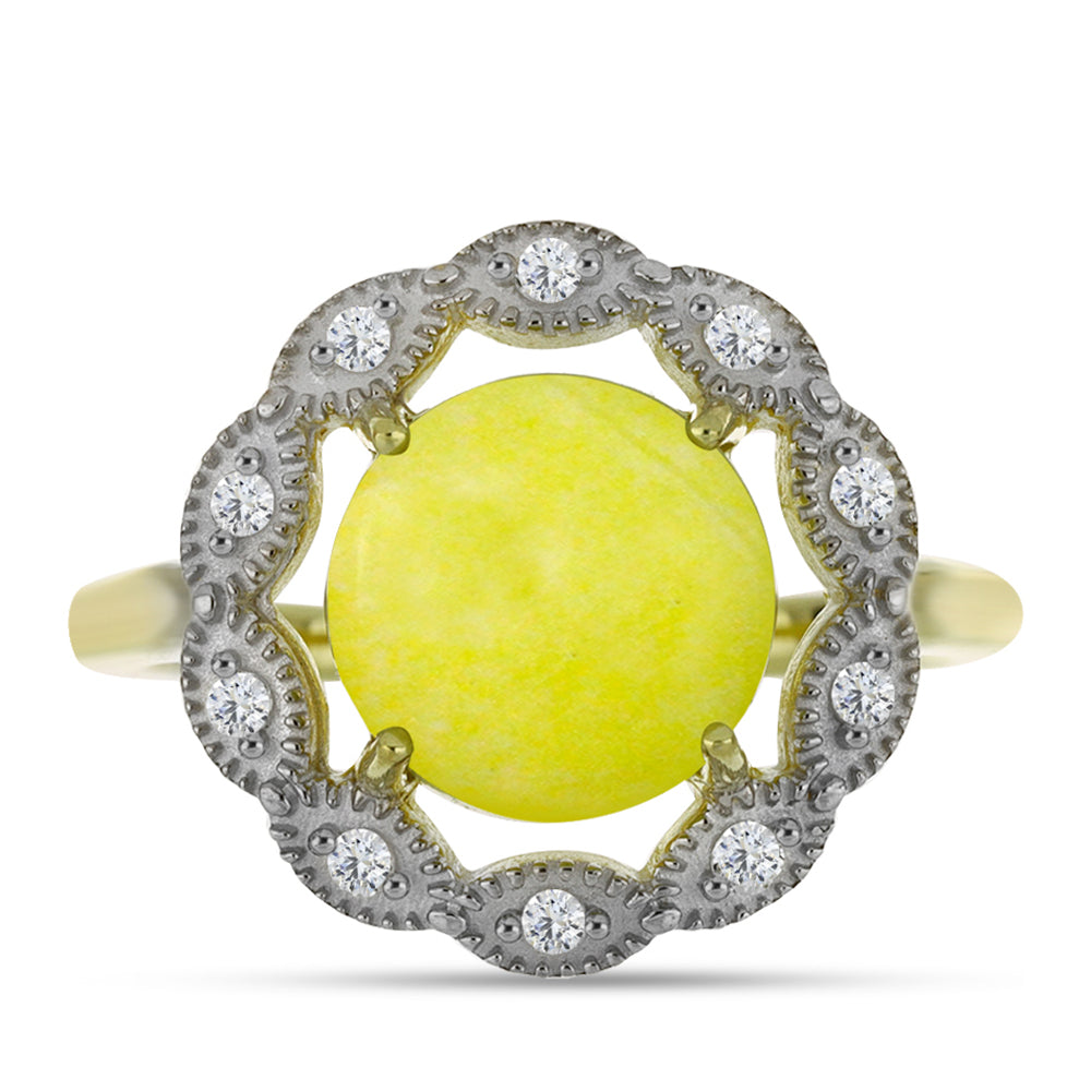 Inel din Argint 925 Placat cu Aur ( 3.53 grame ) cu Serpentin Galben și Topaz Alb 4.21 Carate