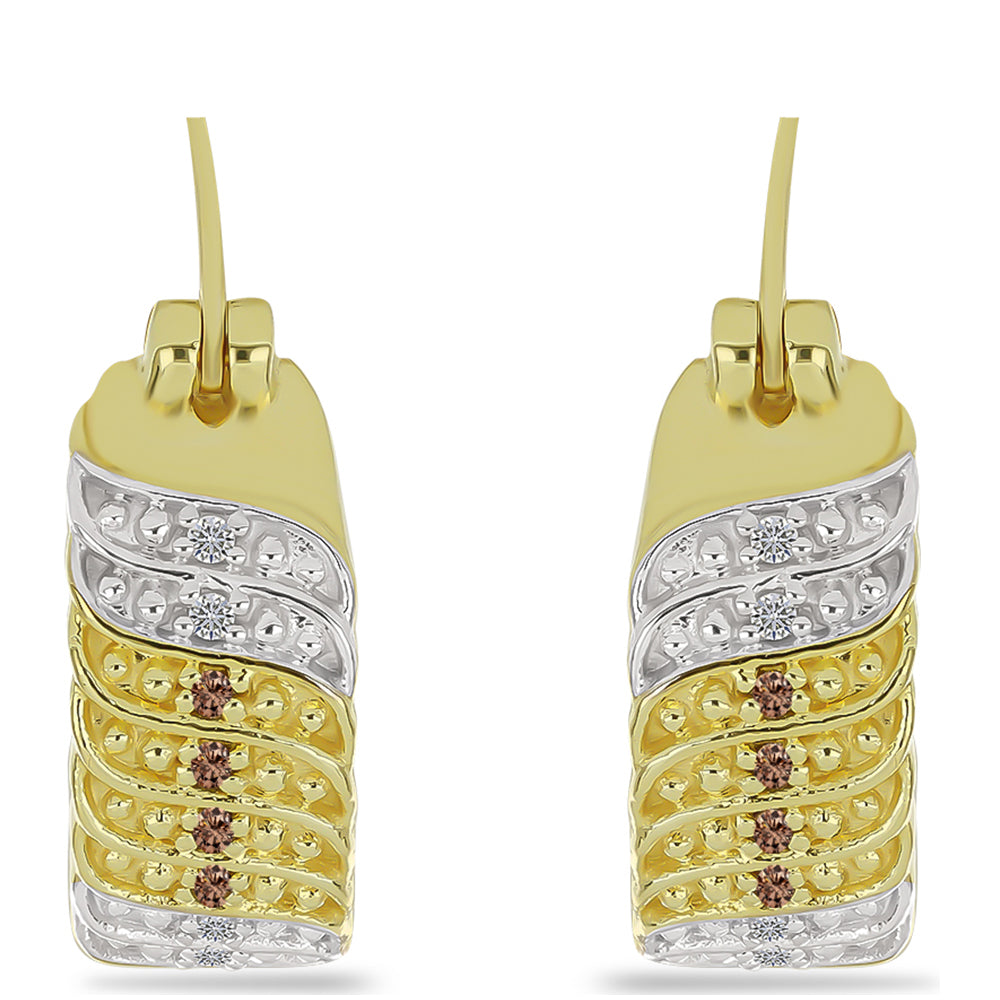 Cercei din Argint 925 Placat cu Aur ( 6.79 grame ) cu Diamant de culoarea Șampaniei și Diamant Alb 0.1 Carate