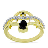 Inel din Argint 925 Placat cu Aur ( 2.91 grame ) cu Onix Negru și Topaz Alb 0.77 Carate