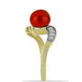 Inel din Argint 925 Placat cu Aur ( 2.57 grame ) cu Perlă de apă dulce roșie și Topaz Alb 2.64 Carate