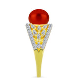 Inel din Argint 925 Placat cu Aur ( 3.47 grame ) cu Perlă de apă dulce roșie și Topaz Alb 3.33 Carate
