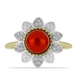 Inel din Argint 925 Placat cu Aur ( 3.12 grame ) cu Perlă de apă dulce roșie și Topaz Alb 2.68 Carate