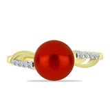 Inel din Argint 925 Placat cu Aur ( 2.09 grame ) cu Perlă de apă dulce roșie și Topaz Alb 2.58 Carate