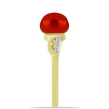 Inel din Argint 925 Placat cu Aur ( 2.09 grame ) cu Perlă de apă dulce roșie și Topaz Alb 2.58 Carate