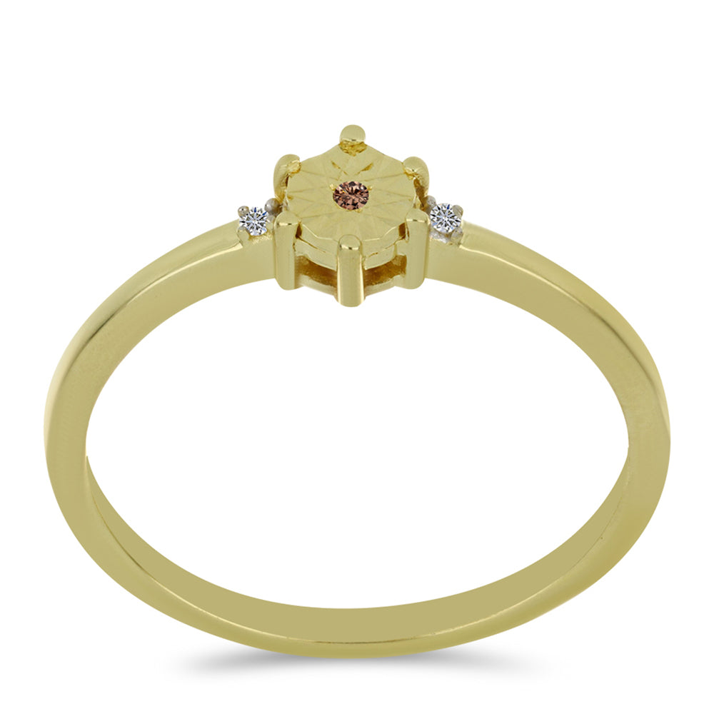 Inel din Argint 925 Placat cu Aur ( 1.73 grame ) cu Diamant de culoarea Șampaniei și Diamant Alb 0.02 Carate
