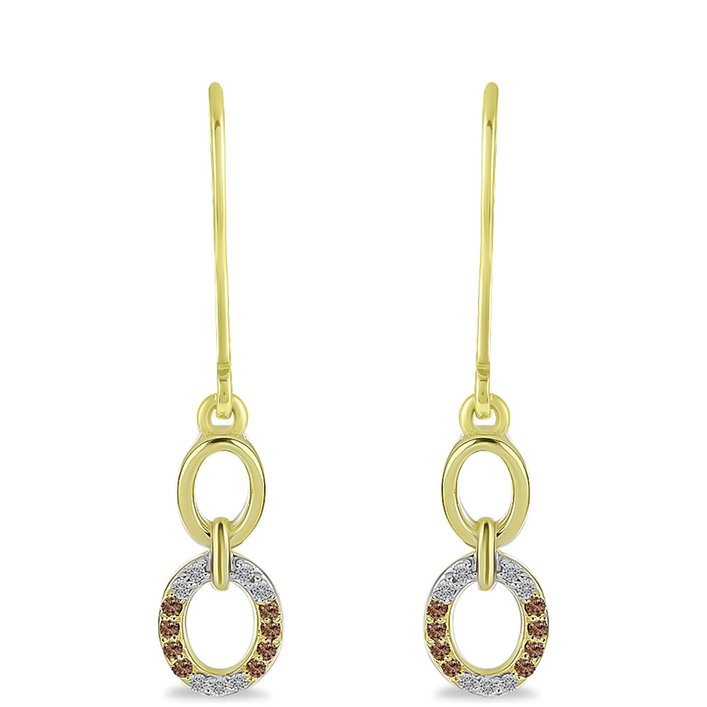 Cercei din Argint 925 Placat cu Aur ( 2.46 grame ) cu Diamant de culoarea Șampaniei și Diamant Alb 0.21 Carate