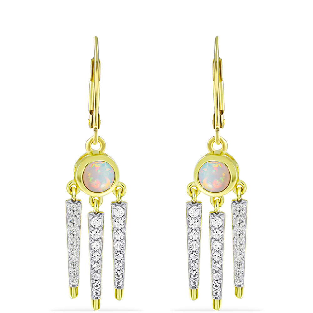 Cercei din Argint 925 Placat cu Aur ( 5.26 grame ) cu Opal Welo și Topaz Alb 1.62 Carate
