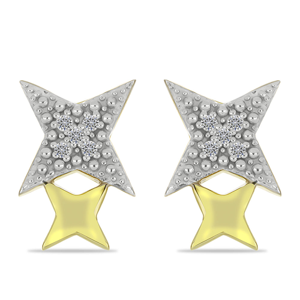 Set din Argint 925 Placat cu Aur ( 3.13 grame ) cu Diamant de culoarea Șampaniei și Diamant Alb 0.09 Carate ( Cercei )