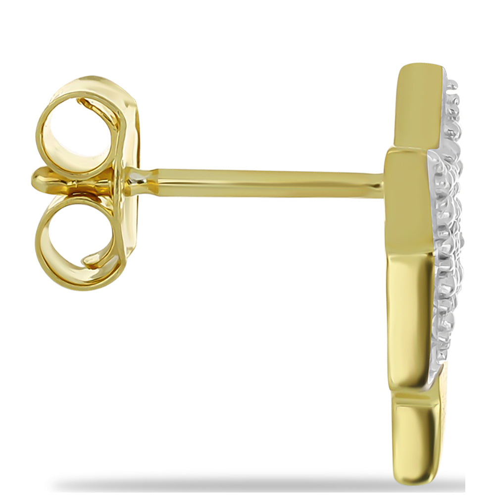 Set din Argint 925 Placat cu Aur ( 3.13 grame ) cu Diamant de culoarea Șampaniei și Diamant Alb 0.09 Carate ( Cercei )