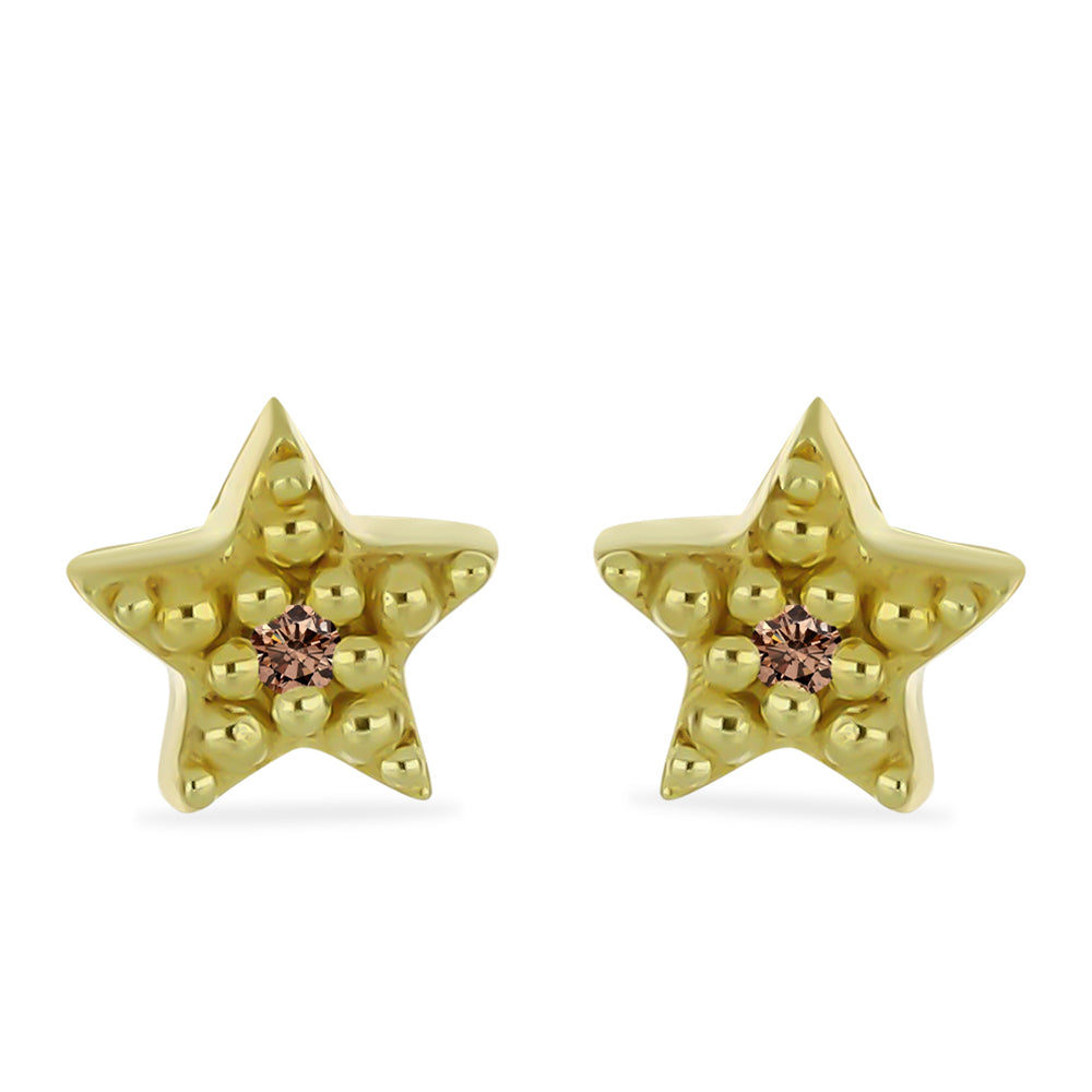 Set din Argint 925 Placat cu Aur ( 3.13 grame ) cu Diamant de culoarea Șampaniei și Diamant Alb 0.09 Carate ( Cercei )