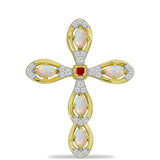 Cruce Pandantiv din Argint 925 Placat cu Aur ( 4.26 grame ) cu Opal Welo și Rubin Malagasy 1.33 Carate