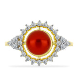 Inel din Argint 925 Placat cu Aur ( 3.14 grame ) cu Perlă de apă dulce roșie și Topaz Alb 3.07 Carate