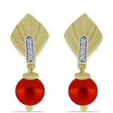 Cercei din Argint 925 Placat cu Aur ( 3.21 grame ) cu Perlă de apă dulce roșie și Topaz Alb 6.32 Carate